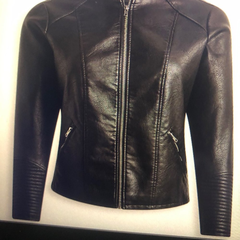 Faux Leather Collarless Moto Jacket